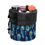 Peacock Feather Pattern Print Drawstring Makeup Bag