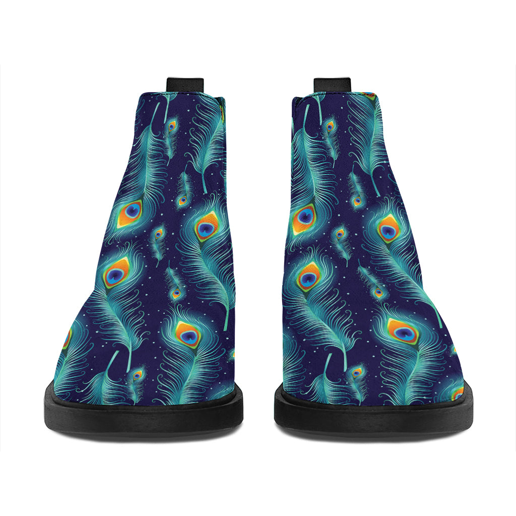 Peacock Feather Pattern Print Flat Ankle Boots