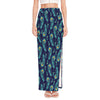 Peacock Feather Pattern Print High Slit Maxi Skirt