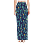 Peacock Feather Pattern Print High Slit Maxi Skirt