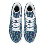 Peacock Feather Pattern Print High Top Leather Sneakers