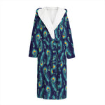 Peacock Feather Pattern Print Hooded Bathrobe