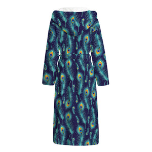 Peacock Feather Pattern Print Hooded Bathrobe