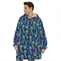 Peacock Feather Pattern Print Hoodie Blanket