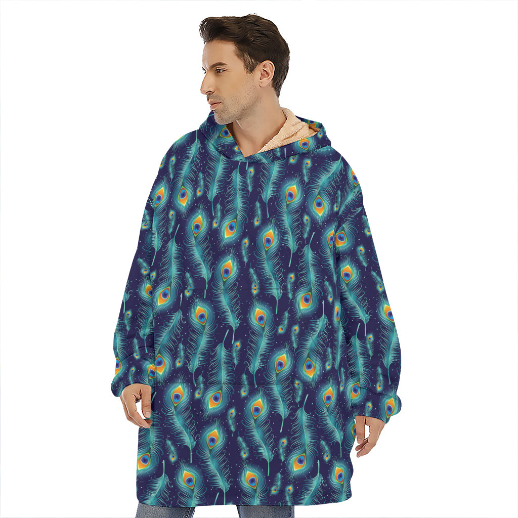 Peacock Feather Pattern Print Hoodie Blanket