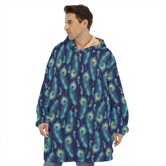 Peacock Feather Pattern Print Hoodie Blanket