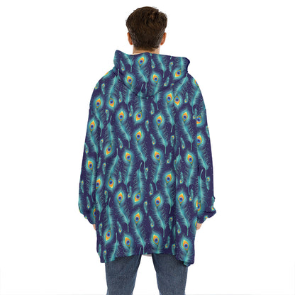 Peacock Feather Pattern Print Hoodie Blanket