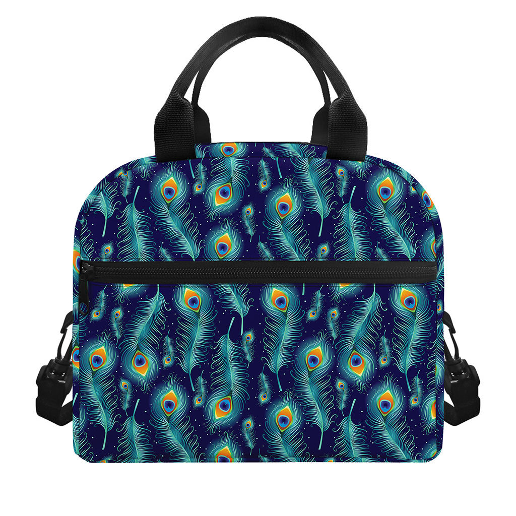 Peacock Feather Pattern Print Insulated Lunch Bag
