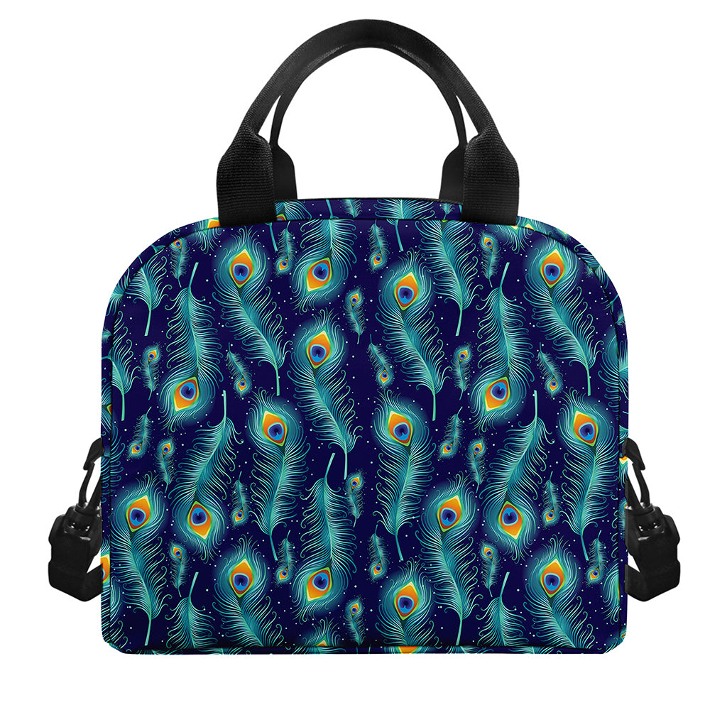 Peacock Feather Pattern Print Insulated Lunch Bag