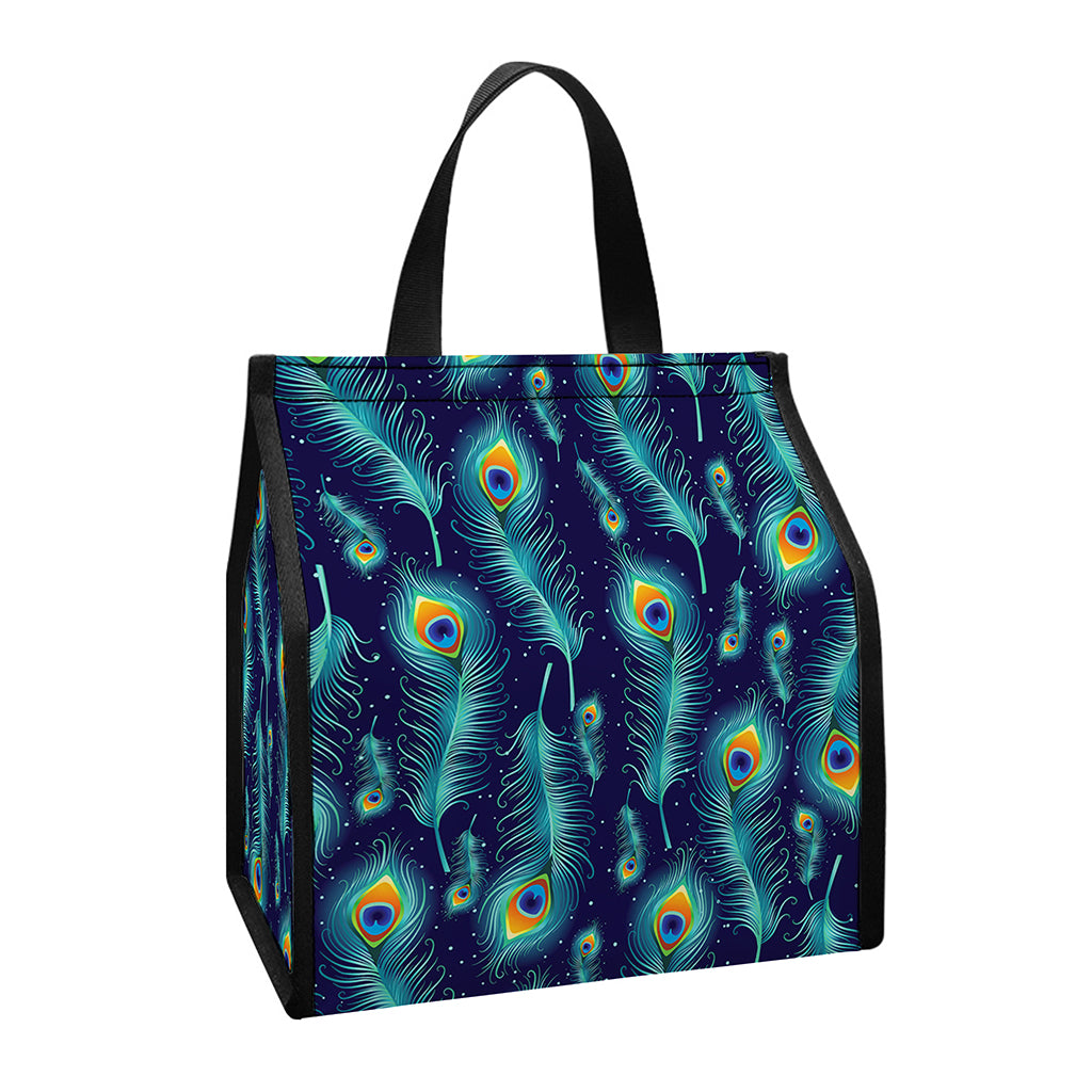Peacock Feather Pattern Print Insulated Lunch Tote