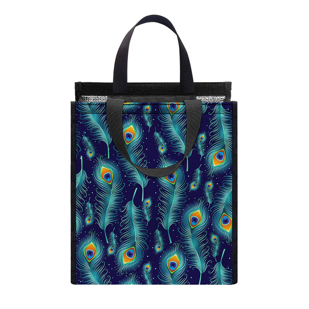 Peacock Feather Pattern Print Insulated Lunch Tote