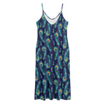 Peacock Feather Pattern Print Jersey Midi Cami Dress