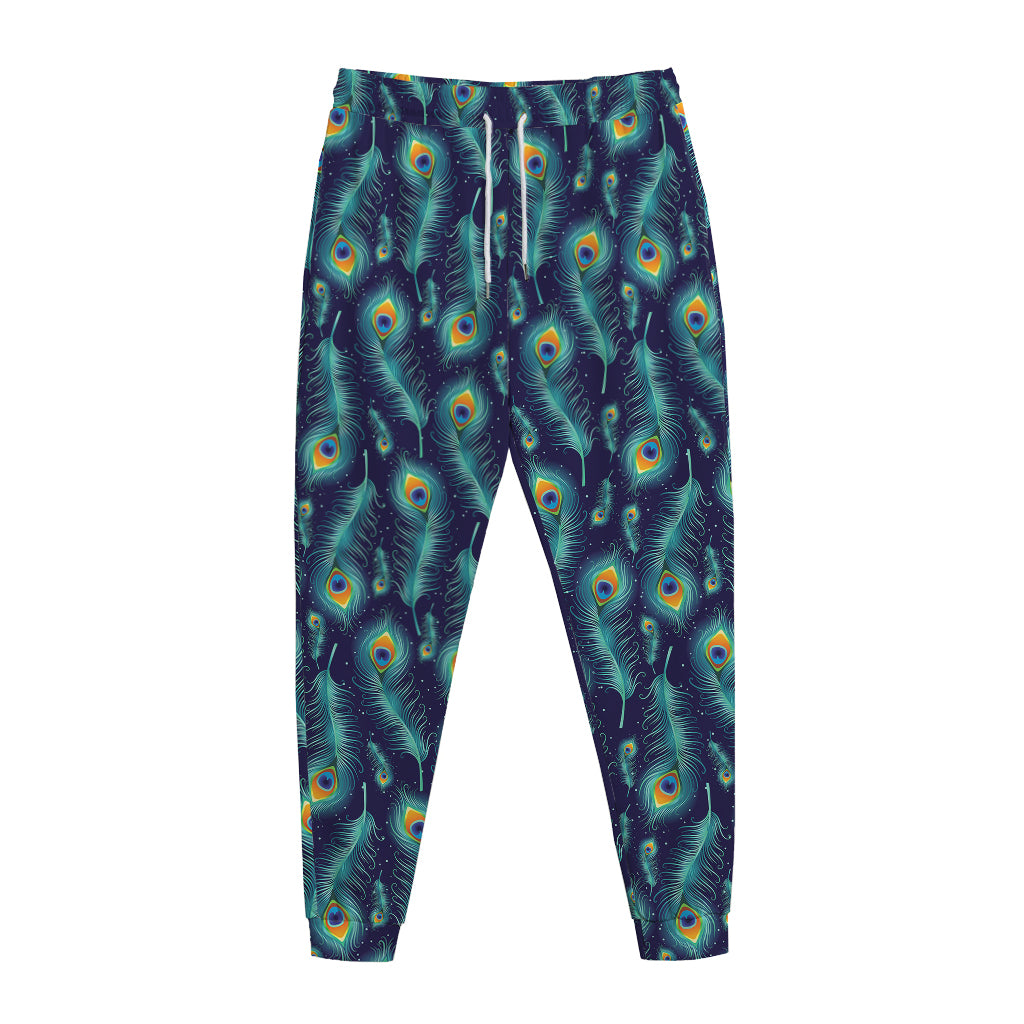 Peacock Feather Pattern Print Jogger Pants