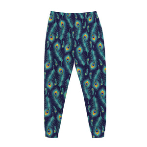 Peacock Feather Pattern Print Jogger Pants