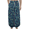 Peacock Feather Pattern Print Lantern Pants