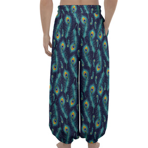 Peacock Feather Pattern Print Lantern Pants