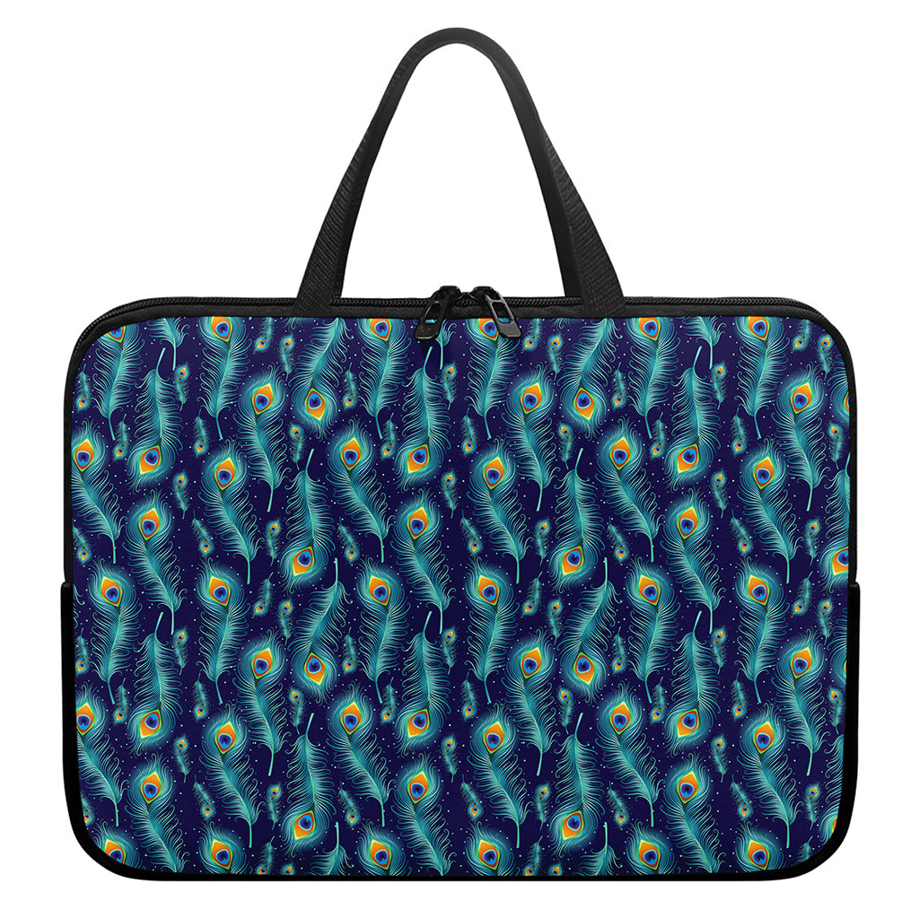 Peacock Feather Pattern Print Laptop Sleeve With Handle
