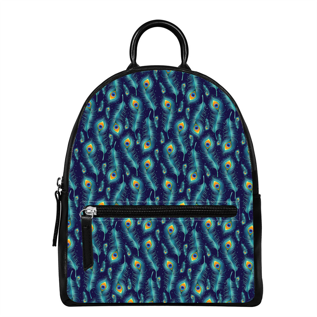 Peacock Feather Pattern Print Leather Backpack