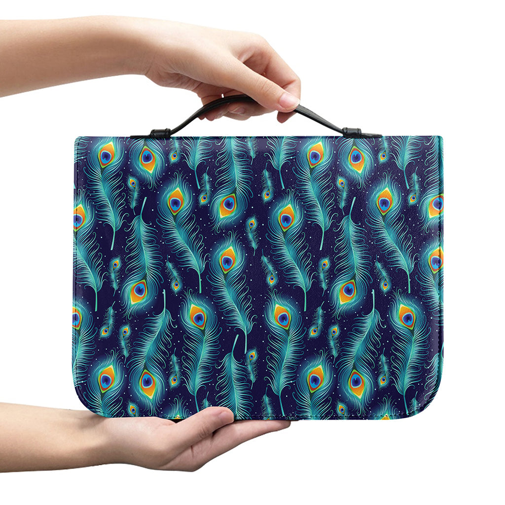 Peacock Feather Pattern Print Leather Bible Cover