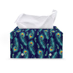 Peacock Feather Pattern Print Leather Tissue Box Cover