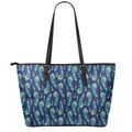 Peacock Feather Pattern Print Leather Tote Bag With Zipper