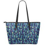 Peacock Feather Pattern Print Leather Tote Bag