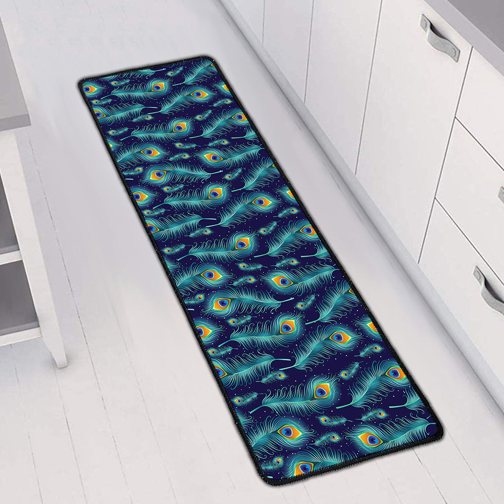 Peacock Feather Pattern Print Long Kitchen Mat