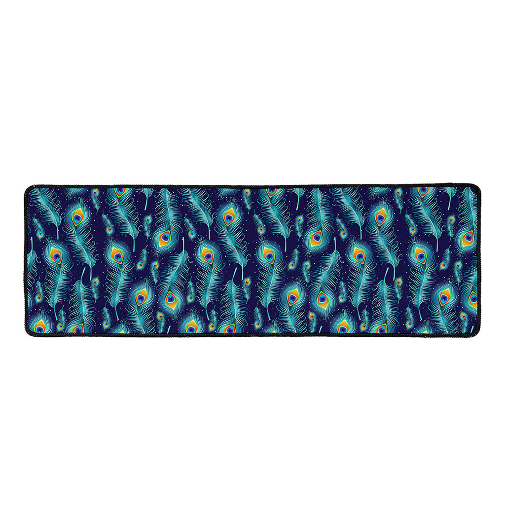 Peacock Feather Pattern Print Long Kitchen Mat