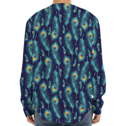 Peacock Feather Pattern Print Long Sleeve Baseball Jersey
