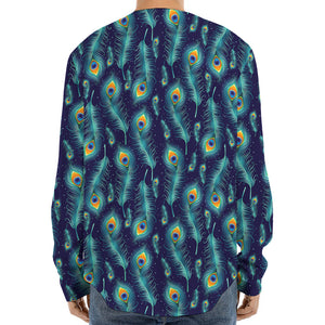 Peacock Feather Pattern Print Long Sleeve Baseball Jersey