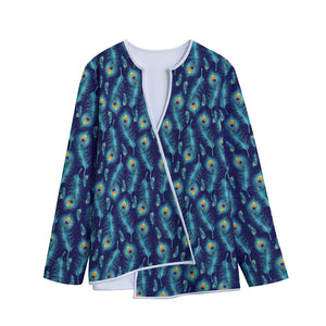 Peacock Feather Pattern Print Long Sleeve Short Coat