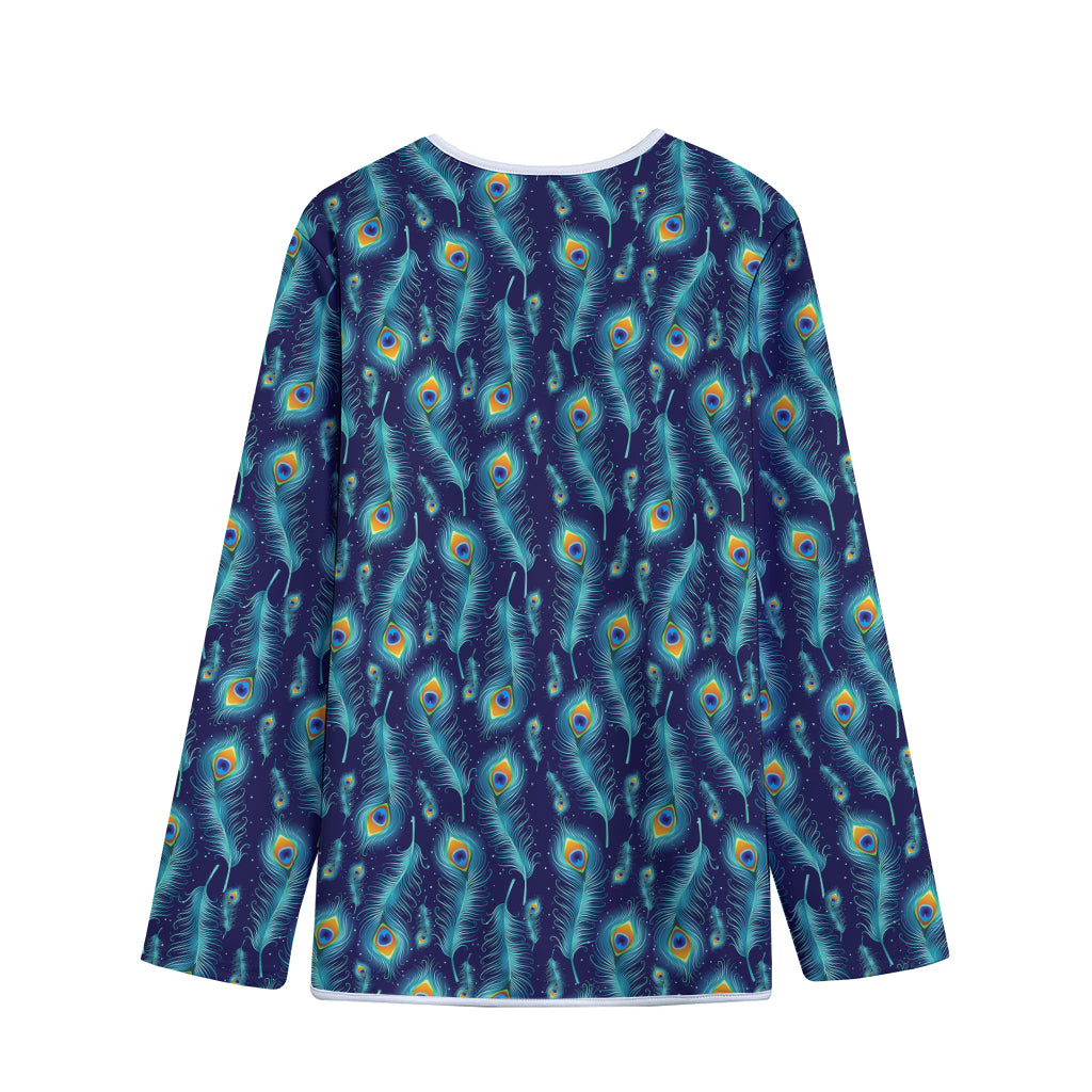 Peacock Feather Pattern Print Long Sleeve Short Coat