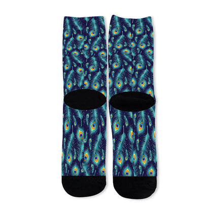 Peacock Feather Pattern Print Long Socks