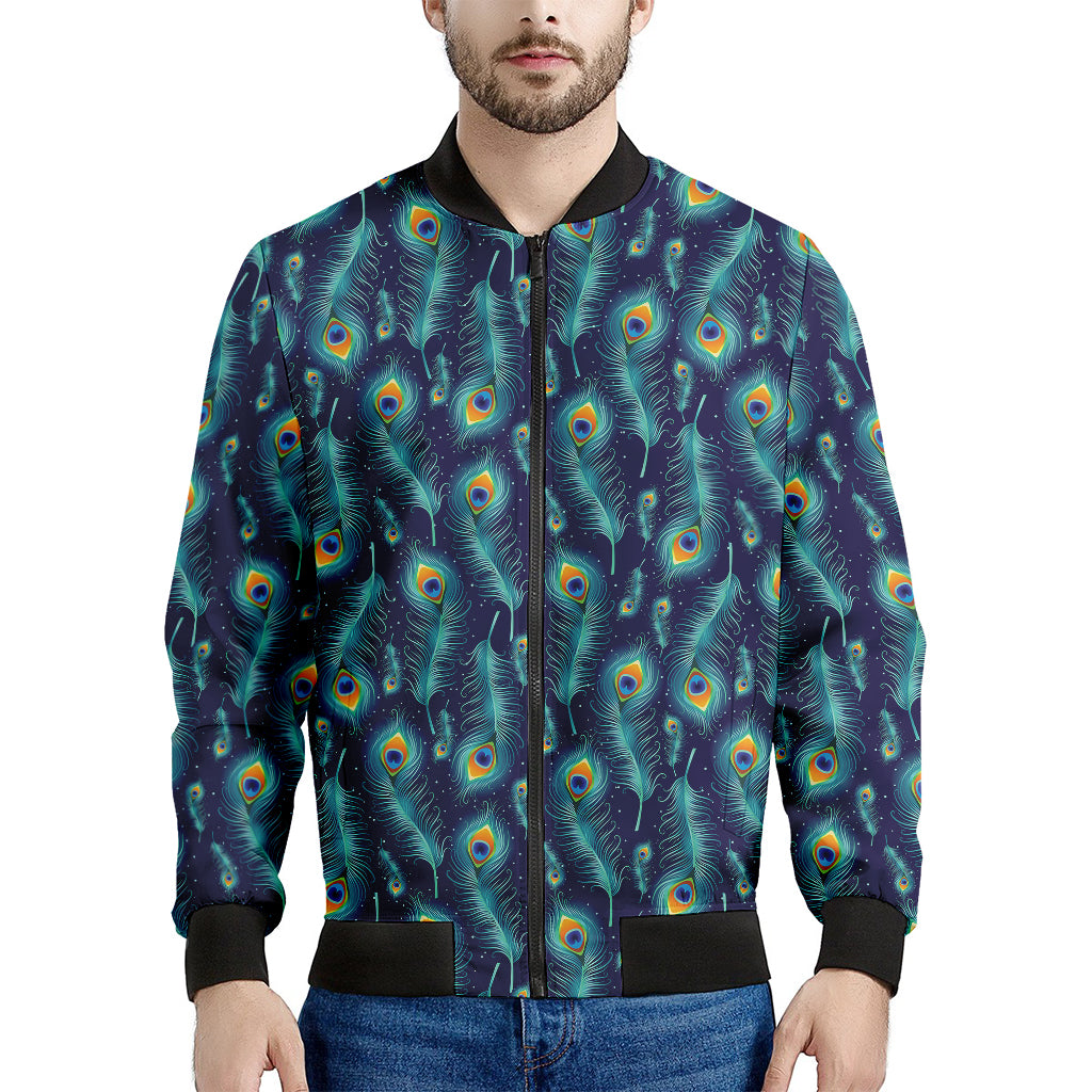 Peacock Feather Pattern Print Men's Bomber Jacket