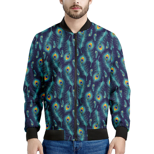 Peacock Feather Pattern Print Men's Bomber Jacket