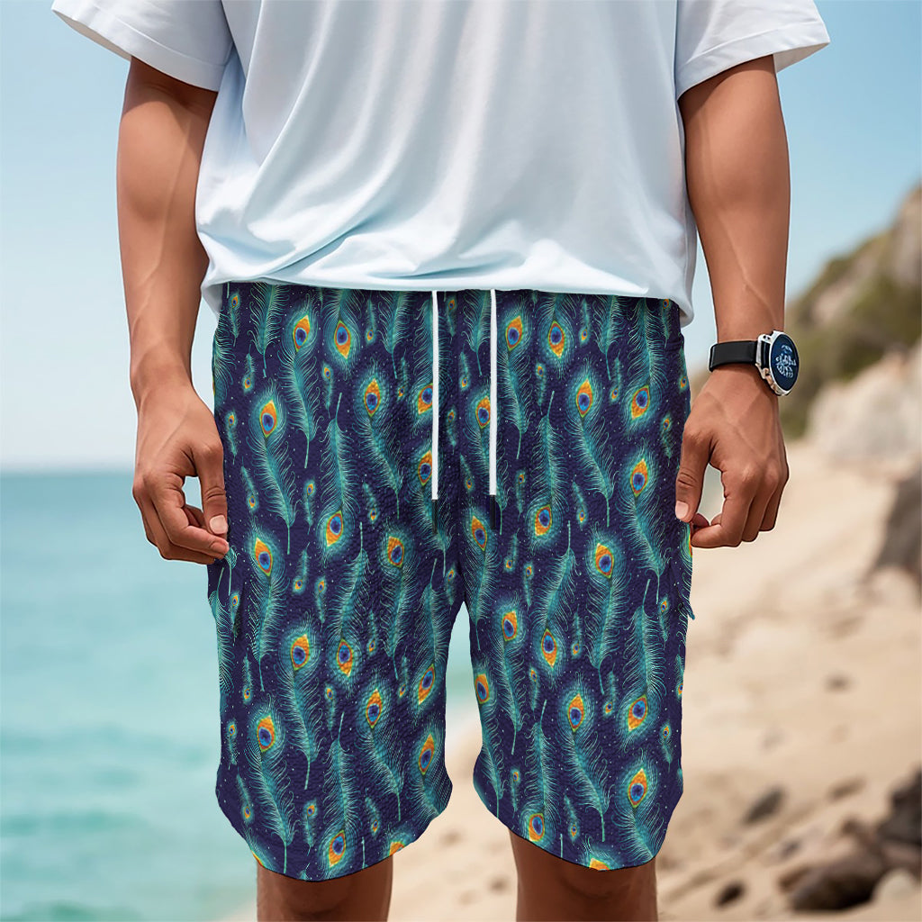 Peacock Feather Pattern Print Men's Cargo Shorts