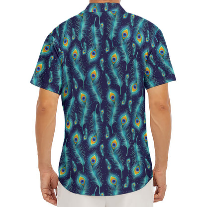Peacock Feather Pattern Print Men's Deep V-Neck Shirt