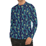 Peacock Feather Pattern Print Men's Long Sleeve Rash Guard