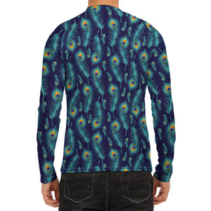 Peacock Feather Pattern Print Men's Long Sleeve Rash Guard