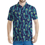 Peacock Feather Pattern Print Men's Polo Shirt