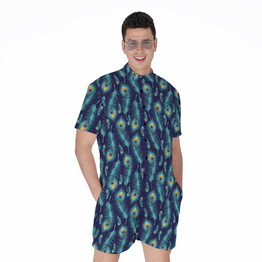 Peacock Feather Pattern Print Men's Rompers