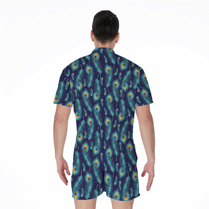 Peacock Feather Pattern Print Men's Rompers