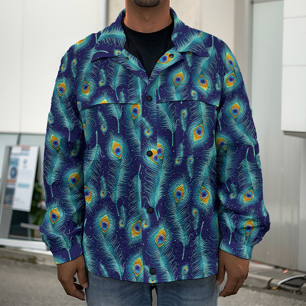 Peacock Feather Pattern Print Men's Shirt Jacket