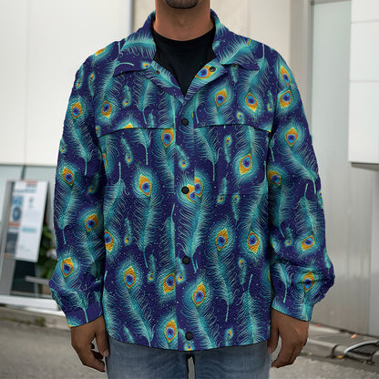 Peacock Feather Pattern Print Men's Shirt Jacket