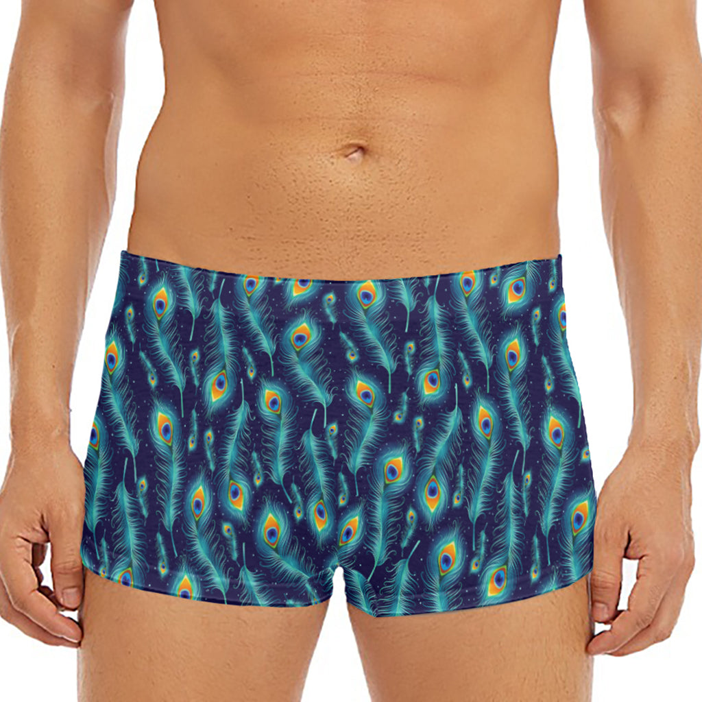 Peacock Feather Pattern Print Men's Short Boxer Briefs