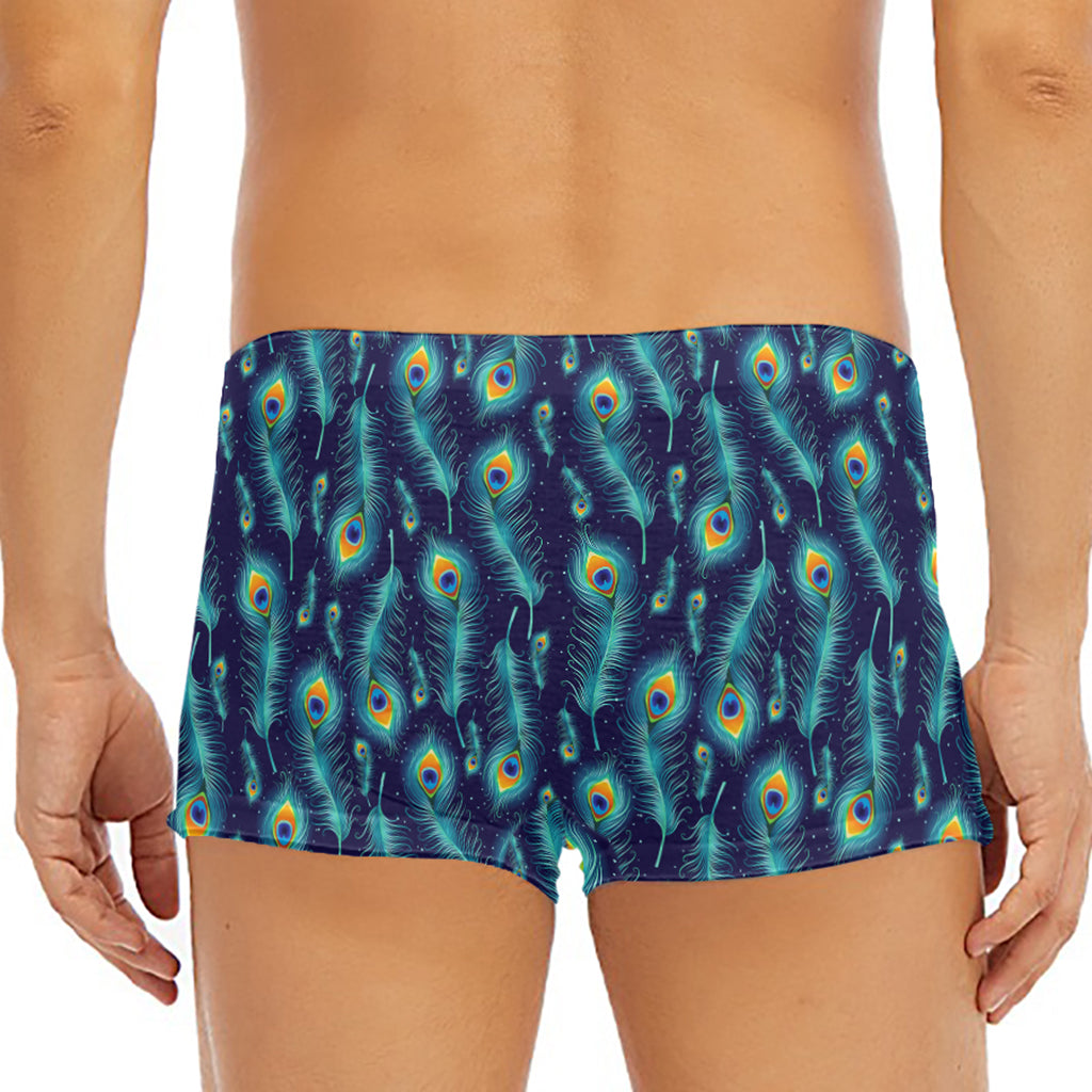 Peacock Feather Pattern Print Men's Short Boxer Briefs