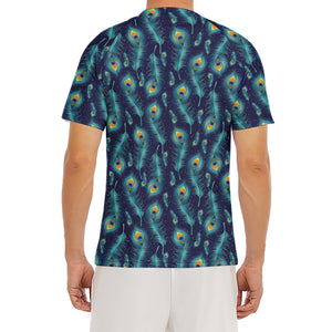 Peacock Feather Pattern Print Men's Short Sleeve Rash Guard