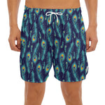 Peacock Feather Pattern Print Men's Split Running Shorts