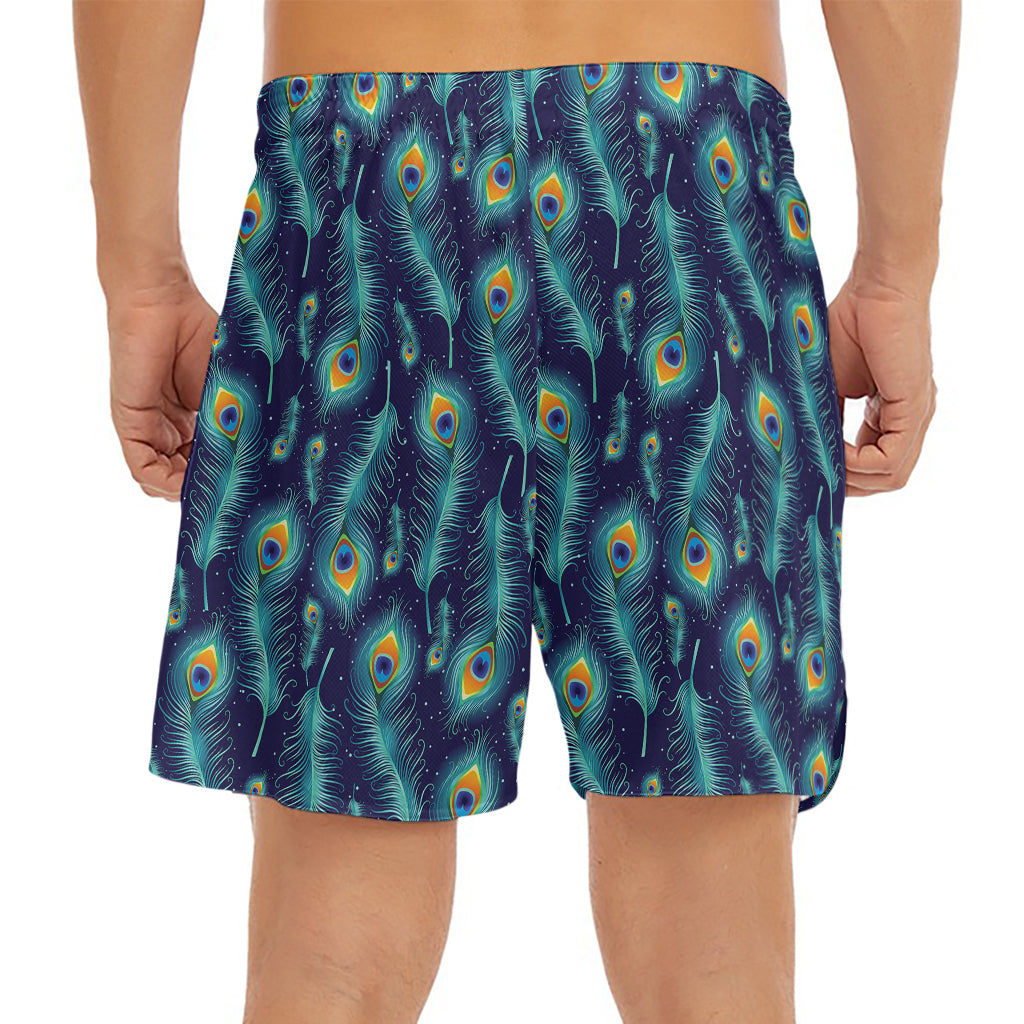 Peacock Feather Pattern Print Men's Split Running Shorts