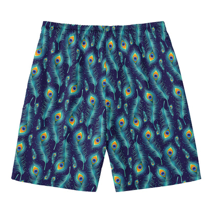 Peacock Feather Pattern Print Men's Swim Trunks